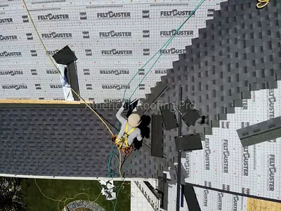 Active job site with the ARP crew working a residential roof.