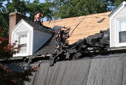 Roof repair work on a residential property